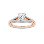 1.33 ctw Cushion Lab-Grown Diamond Split Shank Side Stone Engagement Ring in 14K Rose Gold for Women | Colorless E, VS1 Clarity, IGI Certified 1.00 ct Center Diamond