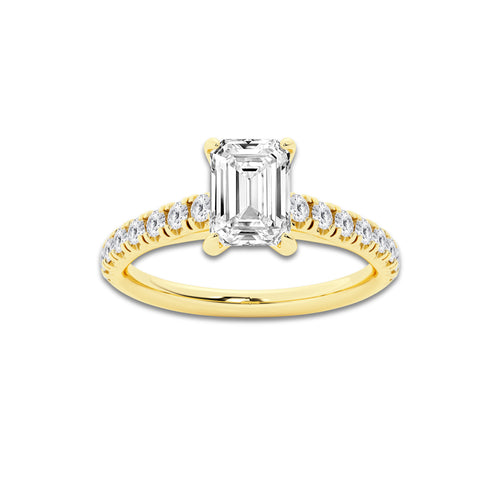 1.39 ctw Emerald Lab-Grown Diamond Pave Engagement Ring in 14K Yellow Gold for Women | D Color, VVS1 Clarity, IGI Certified 1.00 ct Center Diamond