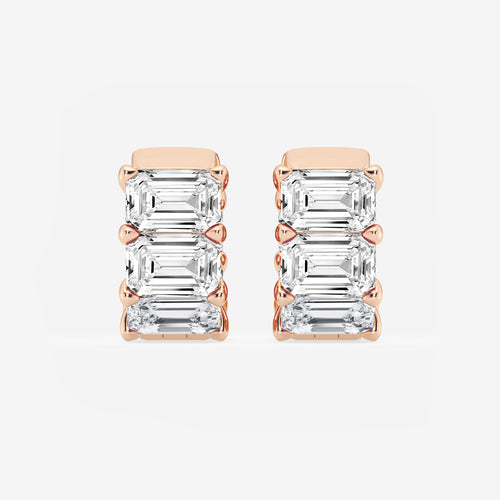 10 ctw Emerald Lab Grown Diamond Huggie Hoop Earrings 18K Rose Gold, E, VS1