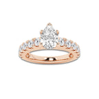 2.00 ctw Pear Lab-Grown Diamond Split-Prong Set Side Stone Engagement Ring in 14K Rose Gold for Women | Colorless E, VS1 Clarity, IGI Certified 1.00 ct Center Diamond