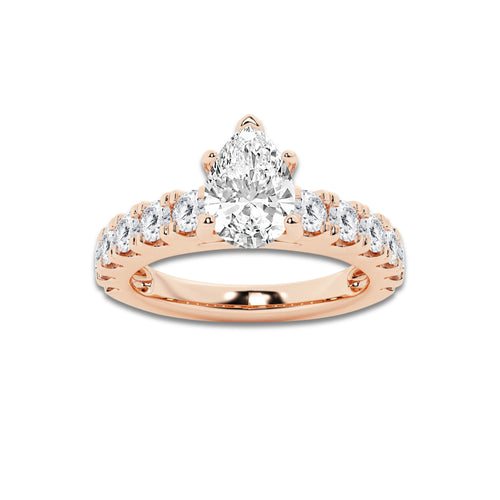 2.00 ctw Pear Lab-Grown Diamond Split-Prong Set Side Stone Engagement Ring in 14K Rose Gold for Women | Colorless E, VS1 Clarity, IGI Certified 1.00 ct Center Diamond