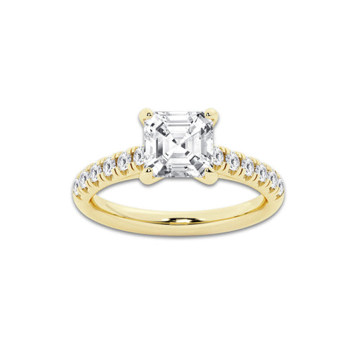 2.41 ctw Asscher Lab-Grown Diamond Pave Engagement Ring in 14K Yellow Gold for Women | E Color, VS1 Clarity, IGI Certified 2.00 ct Center Diamond