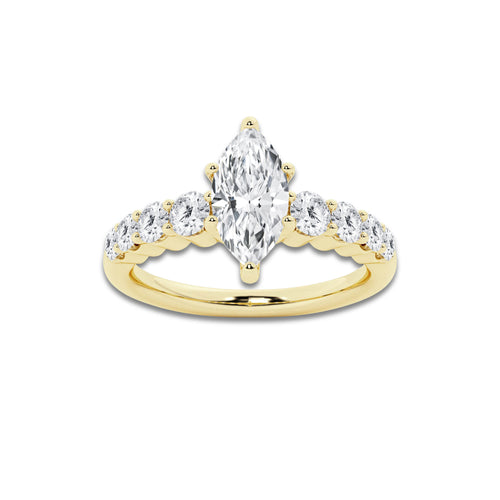 1.29 ctw Marquise Lab-Grown Diamond Side Stone Engagement Ring in 14K Yellow Gold for Women | Colorless E, VS1 Clarity, IGI Certified 0.75 Ct Center Diamond