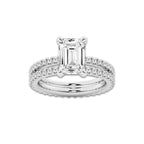 3.89 ctw Emerald Lab-Grown Diamond Double Row Diamond Engagement Ring in 14K White Gold for Women | Colorless D, VVS1 Clarity, IGI Certified 3.00 ct Center Diamond