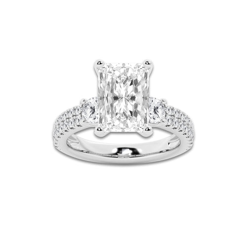 4.46 ctw Radiant Lab-Grown Diamond Three Stone Double Row Engagement Ring in 14K White Gold for Women | E Color, VS1 Clarity, IGI Certified 3.50 ct Center Diamond