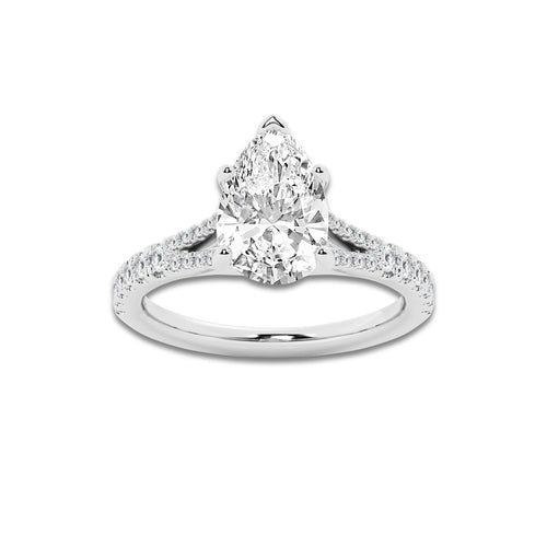 2.83 ctw Pear Lab-Grown Diamond Split Shank Side Stone Engagement Ring in Platinum for Women | Colorless D, VVS1 Clarity, IGI Certified 2.50 ct Center Diamond
