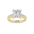 4.43 ctw Princess Lab-Grown Diamond Pave Engagement Ring in 14K Yellow Gold for Women | E Color, VS1 Clarity, IGI Certified 4.00 ct Center Diamond