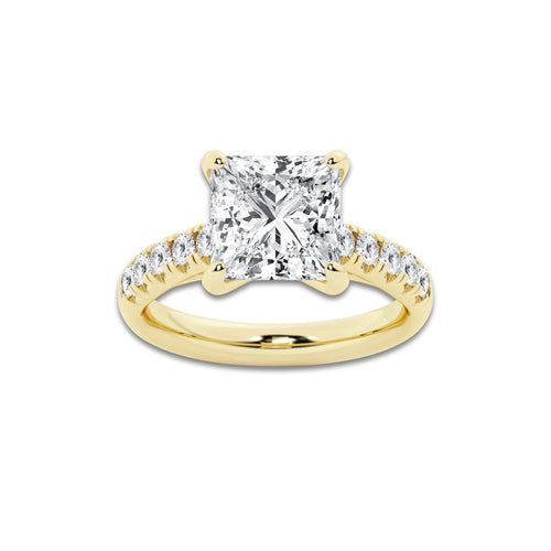 4.43 ctw Princess Lab-Grown Diamond Pave Engagement Ring in 14K Yellow Gold for Women | E Color, VS1 Clarity, IGI Certified 4.00 ct Center Diamond