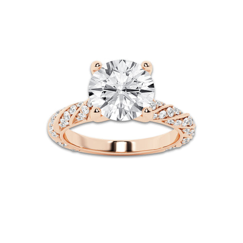 2.44 ctw Round Lab-Grown Diamond Twisted Band Engagement Ring in 14K Rose Gold for Women | Colorless D, VVS1 Clarity, IGI Certified 2.00 ct Center Diamond