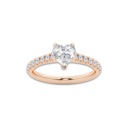 1.39 ctw Heart Lab-Grown Diamond Pave Engagement Ring in 14K Rose Gold for Women | E Color, VS1 Clarity, IGI Certified 1.00 ct Center Diamond