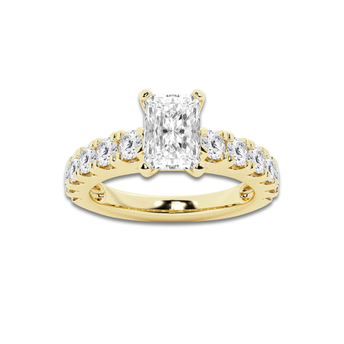 2.00 ctw Radiant Lab-Grown Diamond Split-Prong Set Side Stone Engagement Ring in 14K Yellow Gold for Women | Colorless D, VVS1 Clarity, IGI Certified 1.00 ct Center Diamond