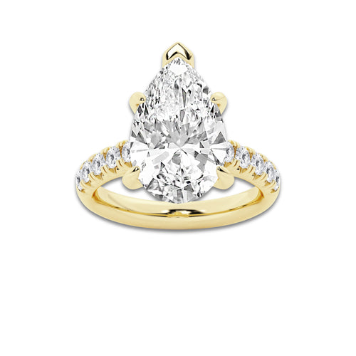 6.55 ctw Pear Lab-Grown Diamond Pave Engagement Ring in 14K Yellow Gold for Women | D Color, VVS1 Clarity, IGI Certified 6.00 ct Center Diamond