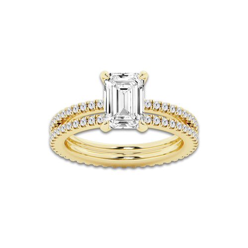 2.69 ctw Emerald Lab-Grown Diamond Double Row Diamond Engagement Ring in 14K Yellow Gold for Women | Colorless D, VVS1 Clarity, IGI Certified 2.00 ct Center Diamond