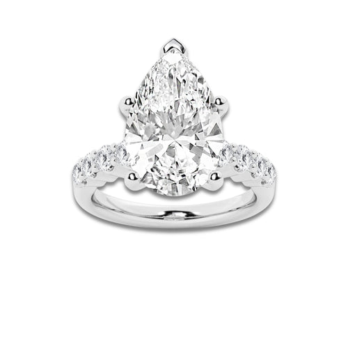 8.66 Ct Pear Lab-Grown Diamond Half Eternity Engagement Ring in Platinum for Female, Colorless (D), VVS1 Clarity | IGI Certified, 8.00 Ct Center Diamond