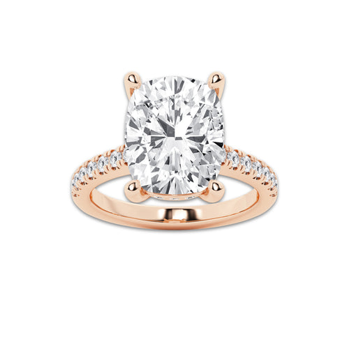 7.46 ctw Elongated Cushion Lab-Grown Diamond Hidden Halo Side Stone Engagement Ring in 18K Rose Gold for Women | Colorless D, VVS1 Clarity, IGI Certified 7.00 ct Center Diamond