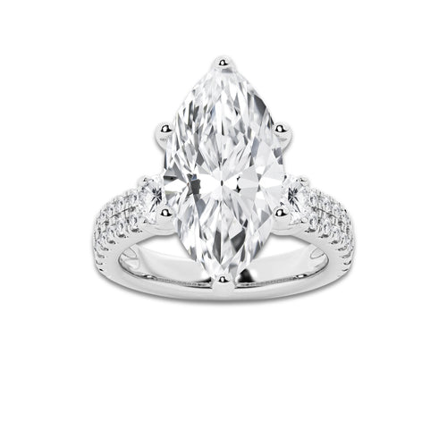7.96 ctw Marquise Lab-Grown Diamond Three Stone Double Row Engagement Ring in 14K White Gold for Women | E Color, VS1 Clarity, IGI Certified 7.00 ct Center Diamond