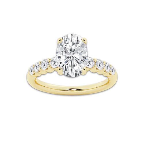3.04 Ct Oval Lab-Grown Diamond Half Eternity Engagement Ring in 14K Yellow Gold for Female, Colorless (E), VS1 Clarity | IGI Certified, 2.50 Ct Center Diamond