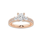 1.71 ctw Elongated Cushion Lab-Grown Diamond Three Stone Double Row Engagement Ring in 14K Rose Gold for Women | E Color, VS1 Clarity, IGI Certified 1.00 ct Center Diamond