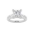 2.54 ctw Princess Lab-Grown Diamond Side Stone Engagement Ring in 14K White Gold for Women | Colorless D, VVS1 Clarity, IGI Certified 2.00 Ct Center Diamond