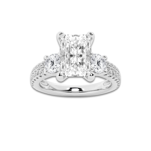 1.75 ctw Radiant Lab-Grown Diamond Three Stone Double Row Engagement Ring in Platinum for Women | D Color, VVS1 Clarity, IGI Certified 1.00 ct Center Diamond