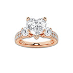 1.75 ctw Heart Lab-Grown Diamond Three Stone Double Row Engagement Ring in 14K Rose Gold for Women | D Color, VVS1 Clarity, IGI Certified 1.00 ct Center Diamond