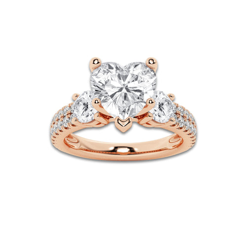 1.75 ctw Heart Lab-Grown Diamond Three Stone Double Row Engagement Ring in 14K Rose Gold for Women | D Color, VVS1 Clarity, IGI Certified 1.00 ct Center Diamond