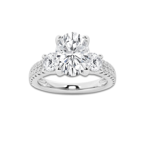 1.50 ctw Oval Lab-Grown Diamond Three Stone Double Row Engagement Ring in Platinum for Women | E Color, VS1 Clarity, IGI Certified 0.75 ct Center Diamond