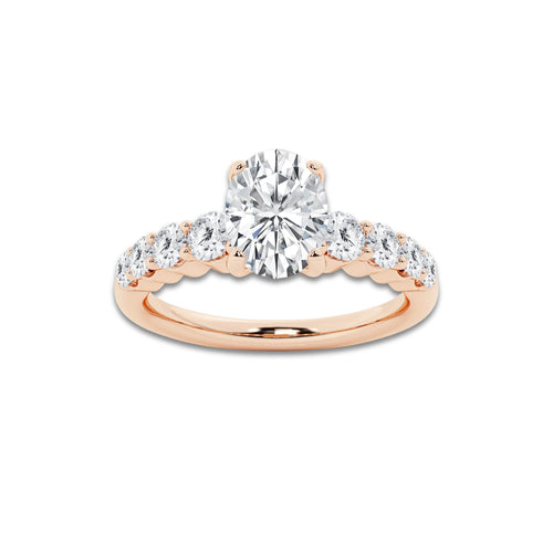 1.54 ctw Oval Lab-Grown Diamond Side Stone Engagement Ring in 14K Rose Gold for Women | Colorless D, VVS1 Clarity, IGI Certified 1.00 Ct Center Diamond
