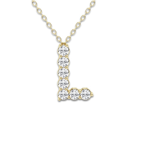 2/5 ctw Round Lab Grown Diamond Initial L Personalized Pendant 14K Yellow Gold, DE, VS1