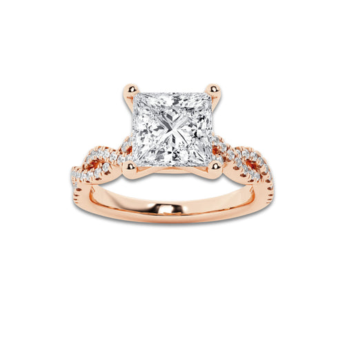 3.79 ctw Princess Lab-Grown Diamond Twisted Shank Engagement Ring in 14K Rose Gold for Women | D Color, VVS1 Clarity, IGI Certified 3.50 ct Center Diamond