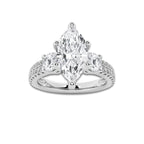 1.75 ctw Marquise Lab-Grown Diamond Three Stone Double Row Engagement Ring in Platinum for Women | E Color, VS1 Clarity, IGI Certified 1.00 ct Center Diamond