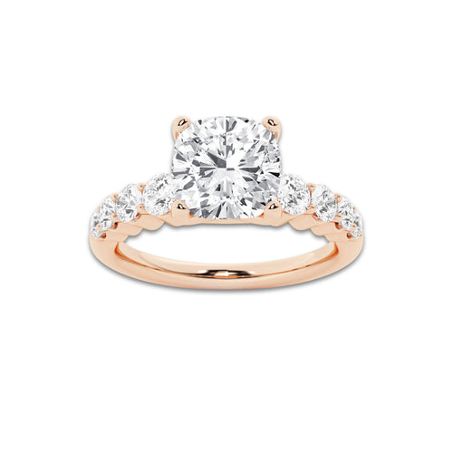 2.04 ctw Cushion Lab-Grown Diamond Side Stone Engagement Ring in 14K Rose Gold for Women | Colorless E, VS1 Clarity, IGI Certified 1.50 Ct Center Diamond