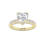 3.54 ctw Heart Lab-Grown Diamond Side Stone Engagement Ring in 14K Yellow Gold for Women | Colorless D, VVS1 Clarity, IGI Certified 3.00 Ct Center Diamond