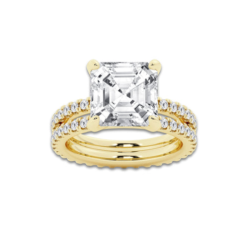 7.22 ctw Asscher Lab-Grown Diamond Double Row Diamond Engagement Ring in 14K Yellow Gold for Women | Colorless E, VS1 Clarity, IGI Certified 6.00 ct Center Diamond