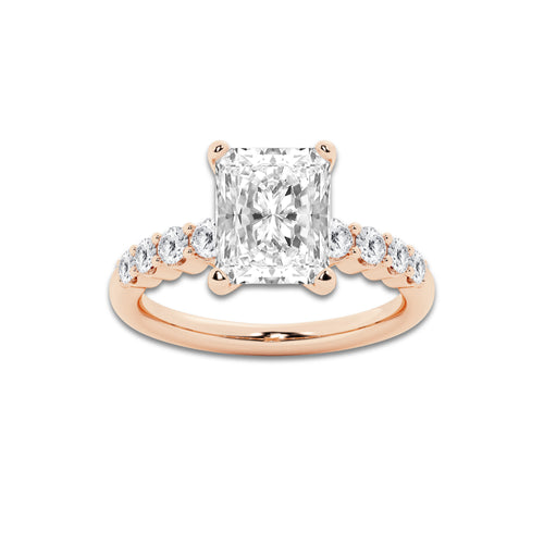 3.54 Ct Radiant Lab-Grown Diamond Half Eternity Engagement Ring in 14K Rose Gold for Female, Colorless (D), VVS1 Clarity | IGI Certified, 3.00 Ct Center Diamond