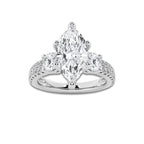 1.75 ctw Marquise Lab-Grown Diamond Three Stone Double Row Engagement Ring in 14K White Gold for Women | D Color, VVS1 Clarity, IGI Certified 1.00 ct Center Diamond