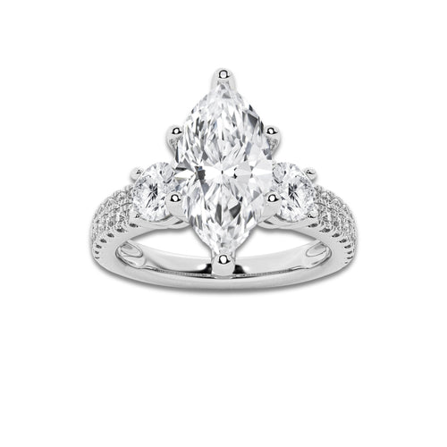 1.75 ctw Marquise Lab-Grown Diamond Three Stone Double Row Engagement Ring in 14K White Gold for Women | D Color, VVS1 Clarity, IGI Certified 1.00 ct Center Diamond