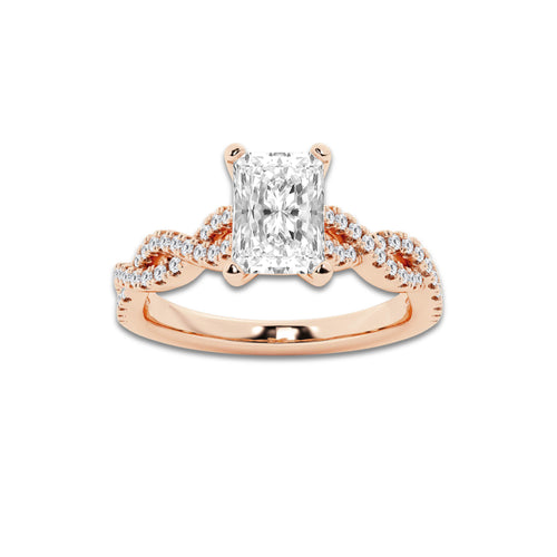 1.25 ctw Radiant Lab-Grown Diamond Twisted Shank Engagement Ring in 14K Rose Gold for Women | D Color, VVS1 Clarity, IGI Certified 1.00 ct Center Diamond