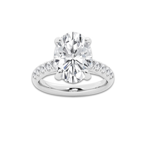5.43 ctw Oval Lab-Grown Diamond Pave Engagement Ring in 14K White Gold for Women | E Color, VS1 Clarity, IGI Certified 5.00 ct Center Diamond