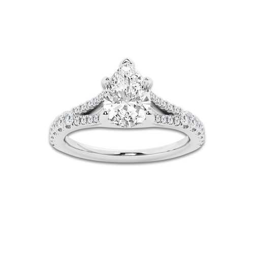1.33 ctw Pear Lab-Grown Diamond Split Shank Side Stone Engagement Ring in Platinum for Women | Colorless E, VS1 Clarity, IGI Certified 1.00 ct Center Diamond