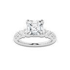 2.04 Ct Asscher Lab-Grown Diamond Half Eternity Engagement Ring in Platinum for Female, Colorless (E), VS1 Clarity | IGI Certified, 1.50 Ct Center Diamond