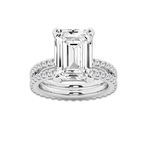 9.22 ctw Emerald Lab-Grown Diamond Double Row Diamond Engagement Ring in Platinum for Women | Colorless D, VVS1 Clarity, IGI Certified 8.00 ct Center Diamond