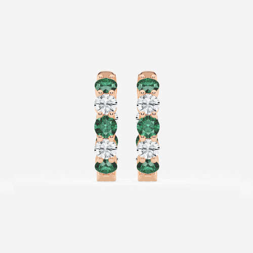 3.1 mm Round Created Emerald and 1 ctw Round Lab Grown Diamond Inside Out Hoop Earrings 14K Rose Gold