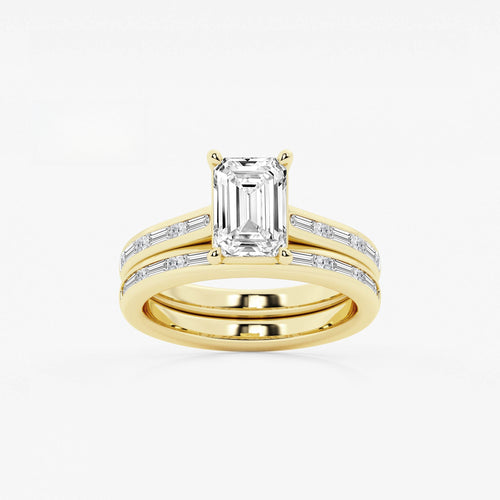 Synergy 2 3/4 ctw Emerald Lab Grown Diamond Baguette and Princess Side Stone Bridal Set 14K Yellow Gold, E, VS1 | IGI Certified, 2 ct Center