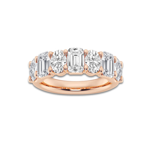 Delaney 3 ctw Emerald and Oval Lab Grown Diamond Seven-Stone Alternating Wedding Band 14K Rose Gold, DE, VS1