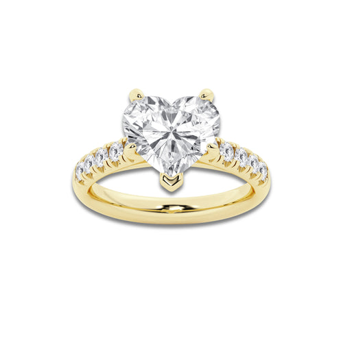3.93 ctw Heart Lab-Grown Diamond Pave Engagement Ring in 14K Yellow Gold for Women | E Color, VS1 Clarity, IGI Certified 3.50 ct Center Diamond