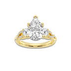 3.60 ctw Pear Lab-Grown Diamond Side Stone Engagement Ring in 14K Yellow Gold for Women | Colorless E, VS1 Clarity, IGI Certified 3.00 ct Center Diamond