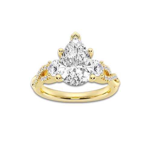3.60 ctw Pear Lab-Grown Diamond Side Stone Engagement Ring in 14K Yellow Gold for Women | Colorless E, VS1 Clarity, IGI Certified 3.00 ct Center Diamond
