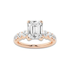2.04 Ct Emerald Lab-Grown Diamond Half Eternity Engagement Ring in 14K Rose Gold for Female, Colorless (D), VVS1 Clarity | IGI Certified, 1.50 Ct Center Diamond
