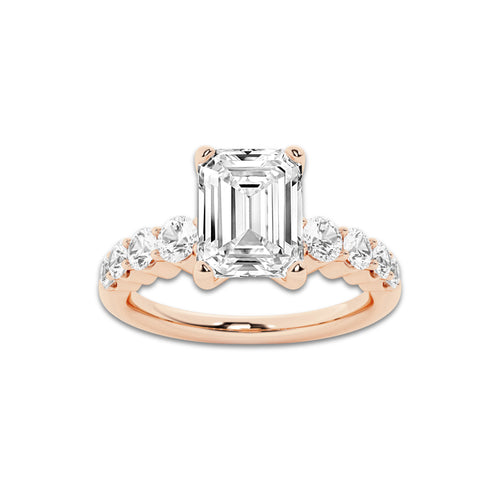 2.04 Ct Emerald Lab-Grown Diamond Half Eternity Engagement Ring in 14K Rose Gold for Female, Colorless (D), VVS1 Clarity | IGI Certified, 1.50 Ct Center Diamond